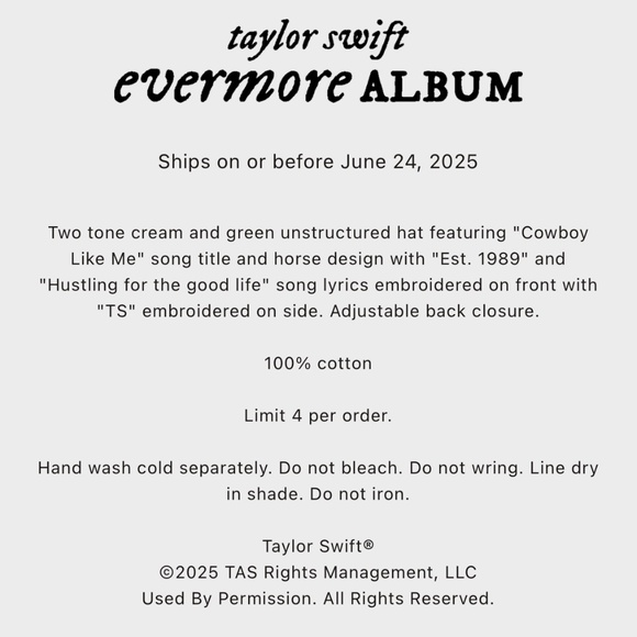 New Taylor Swift Cowboy Like Me Hat Ready To Ship Sealed Official Merch - Picture 8 of 8